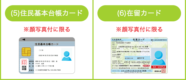 (5)顔写真付住民基本台帳カード　(6) 外国人登録証明書